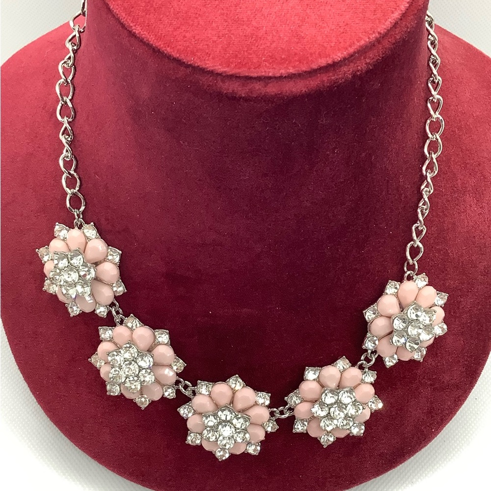 Large Statement Necklace w/ Pink & Clear Stones